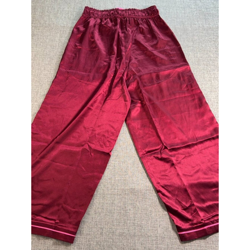 MERSEA Satin Lounge Pants XS Burgundy Pink Stripe Wide Leg Pajama Pants