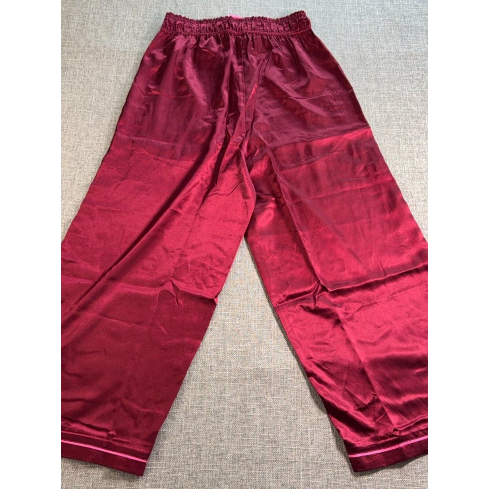 MERSEA Satin Lounge Pants XS Burgundy Pink Stripe Wide Leg Pajama Pants