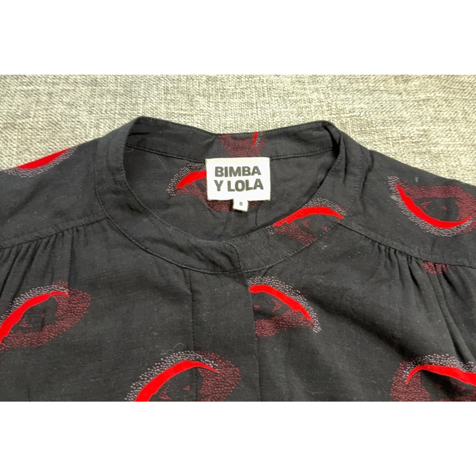 Bimba Y Lola Dress Womens Small Black Red Eye Print Long Sleeve Artsy Drop Waist