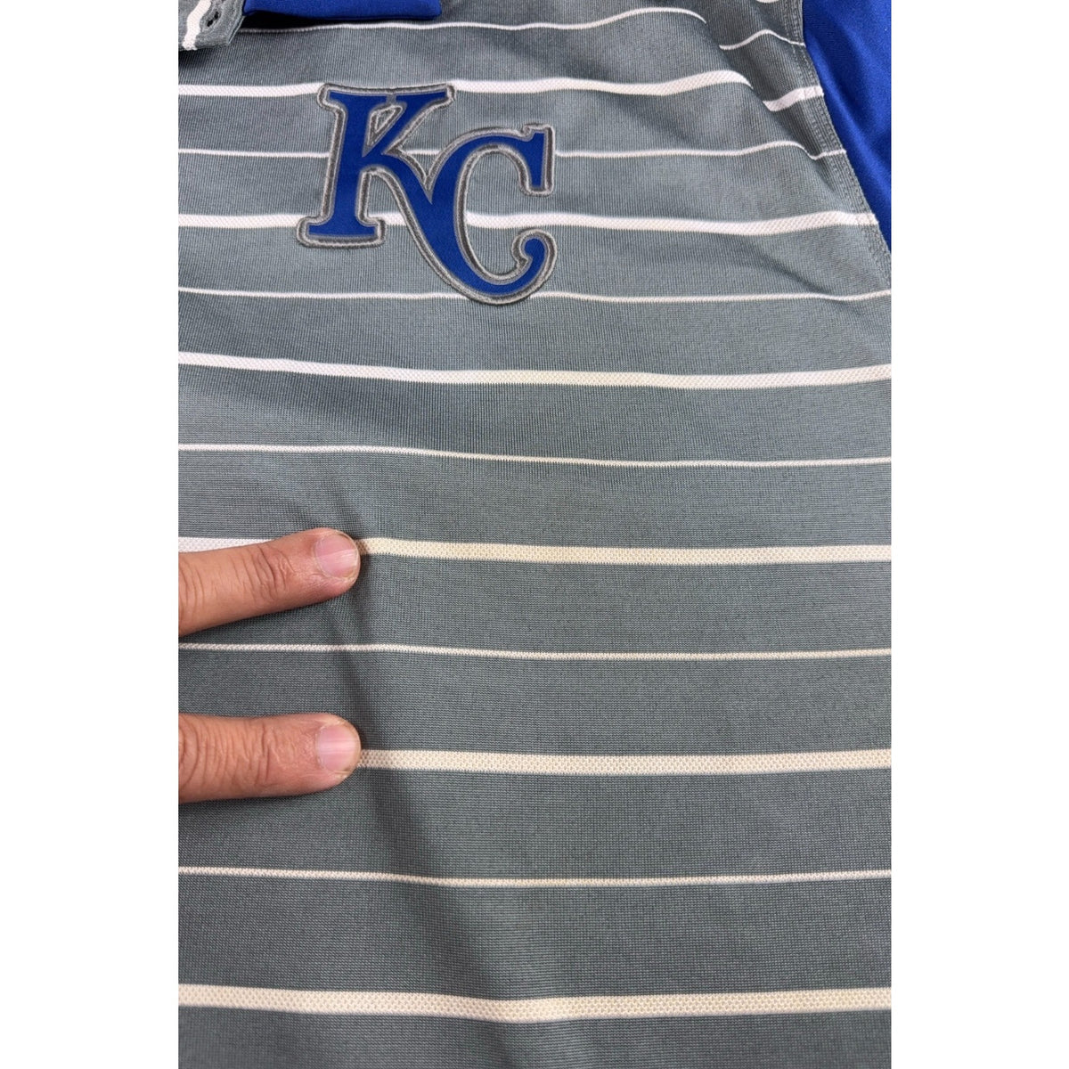 Nike Kansas City Royals Polo Mens XL Dri-FIT Gray Blue Striped MLB Golf