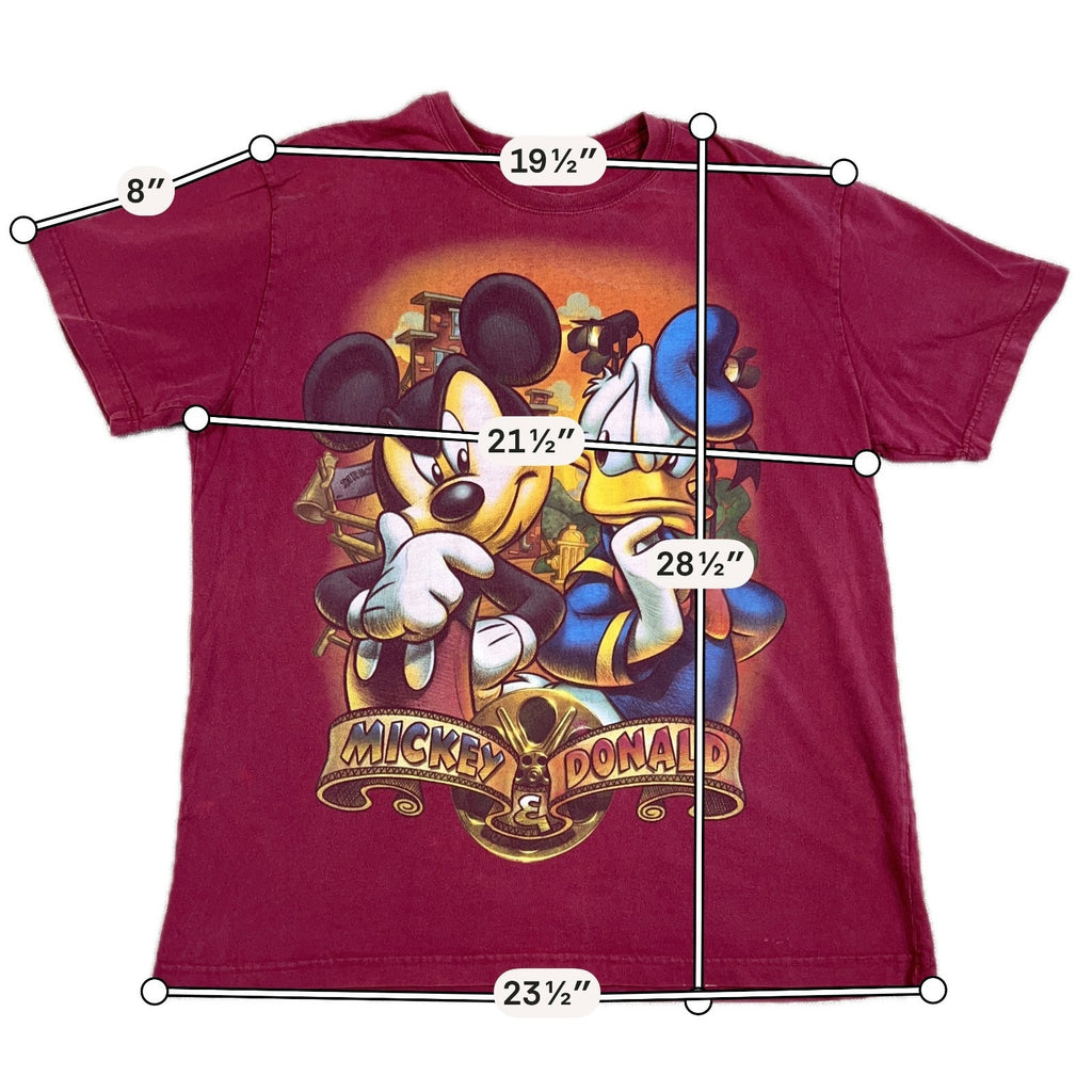 Disney Store Mickey Mouse Donald Duck Graphic Tee Burgundy Adult Large
