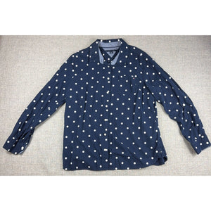 Tommy Hilfiger Womens XL Navy Polka Dot Button Up Shirt Long Sleeve Pocket