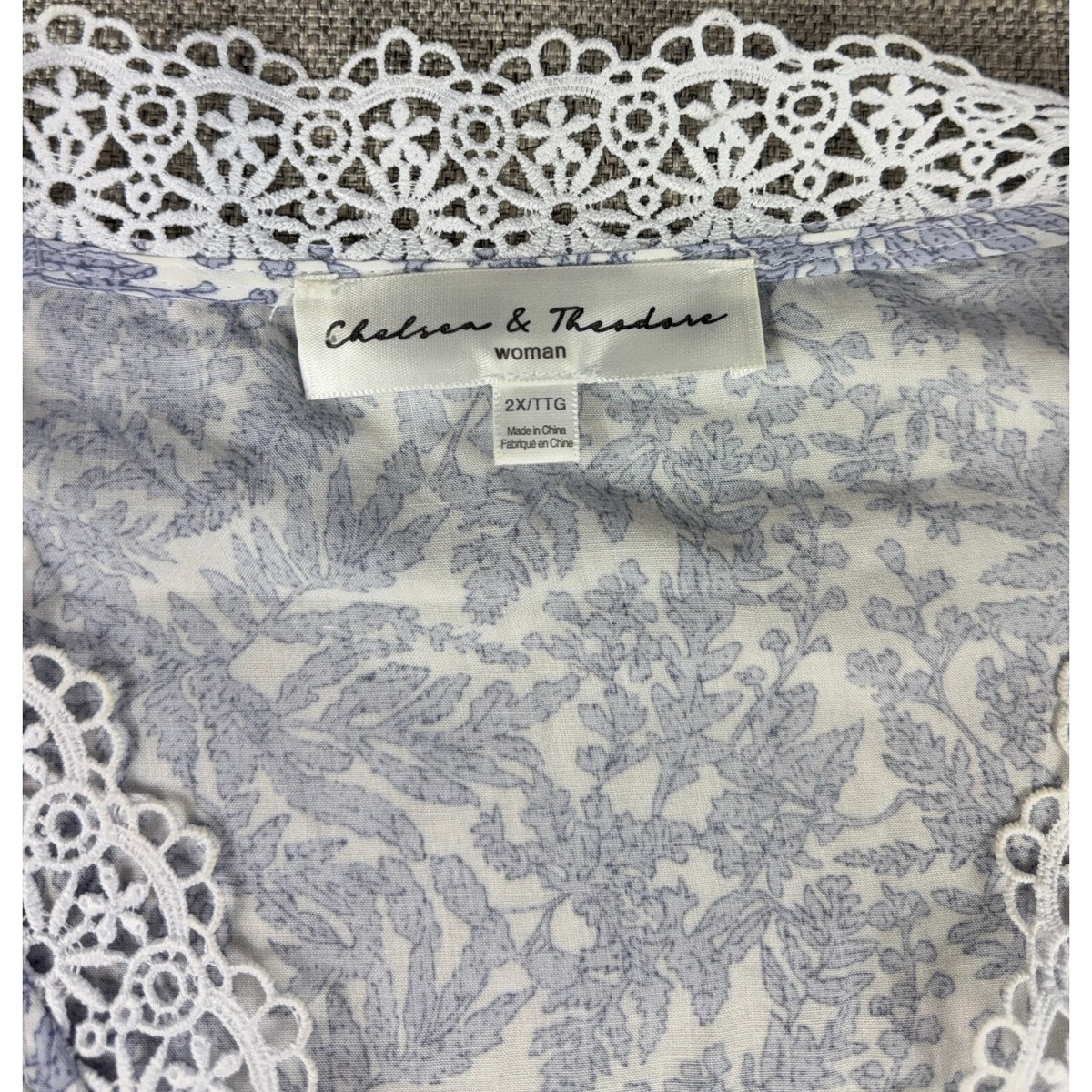 Chelsea & Theodore Womens 2X Floral Rayon Blouse Lace Trim Boho Cottagecore