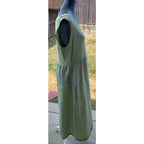 Cut Loose Dress Womens L Olive Green Linen Cotton Polka Dot Lagenlook Maxi USA