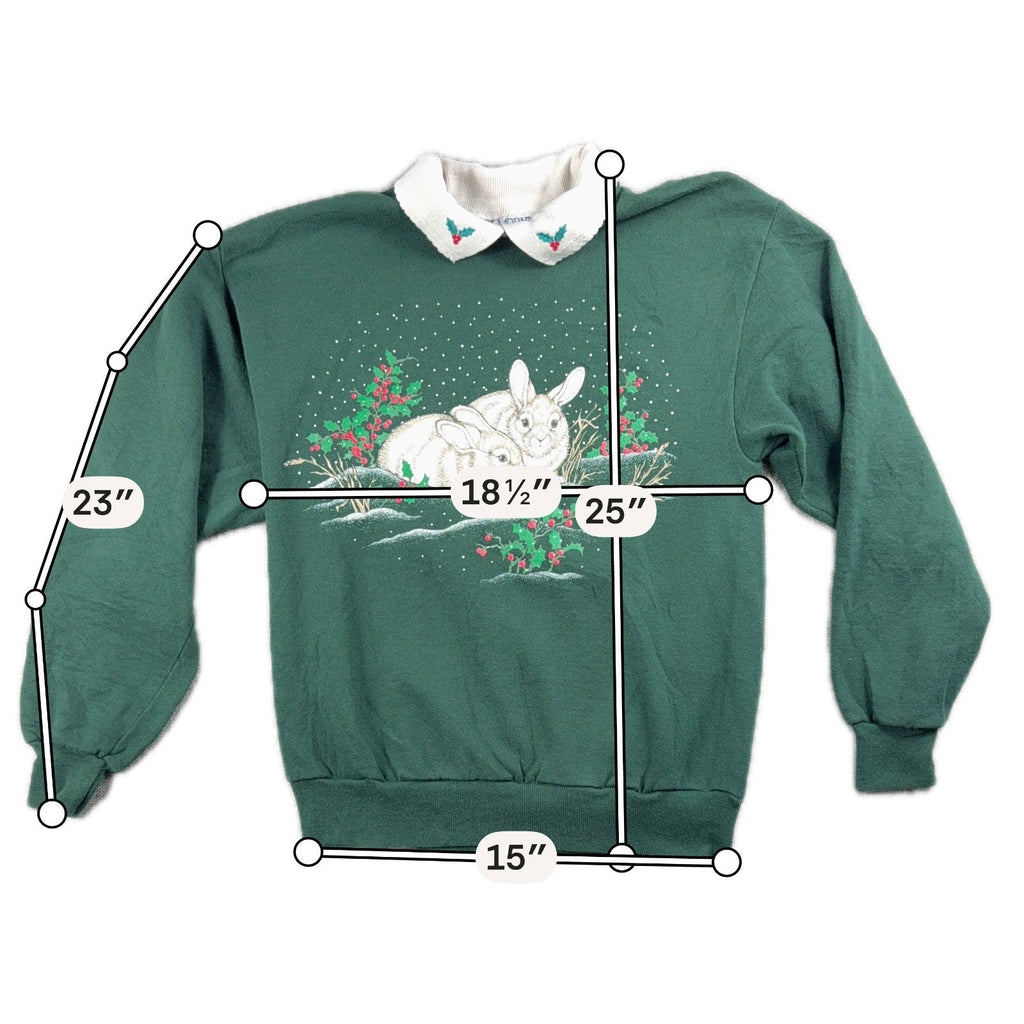 Vintage 90s Morning Sun Christmas Bunny Sweatshirt Womens M Peter Pan Collar