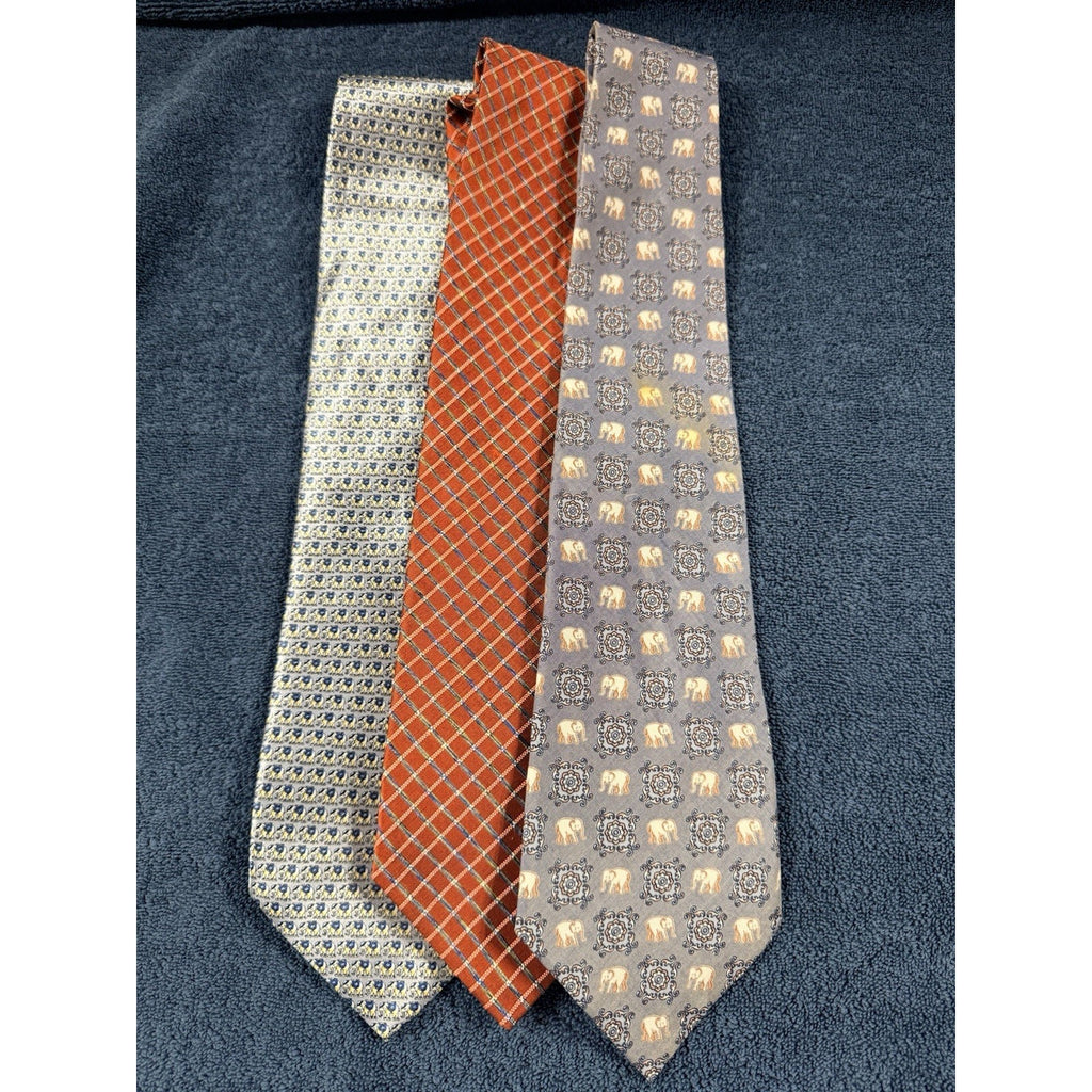 Vintage Thai Silk Tie Lot of 3 POY Thailand Chiang Mai Elephant Novelty Plaid