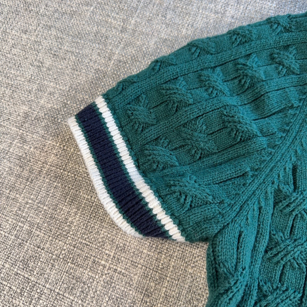 Tommy Hilfiger Cable Knit Sweater Shirt Mens XL Green Short Sleeve Cotton Preppy
