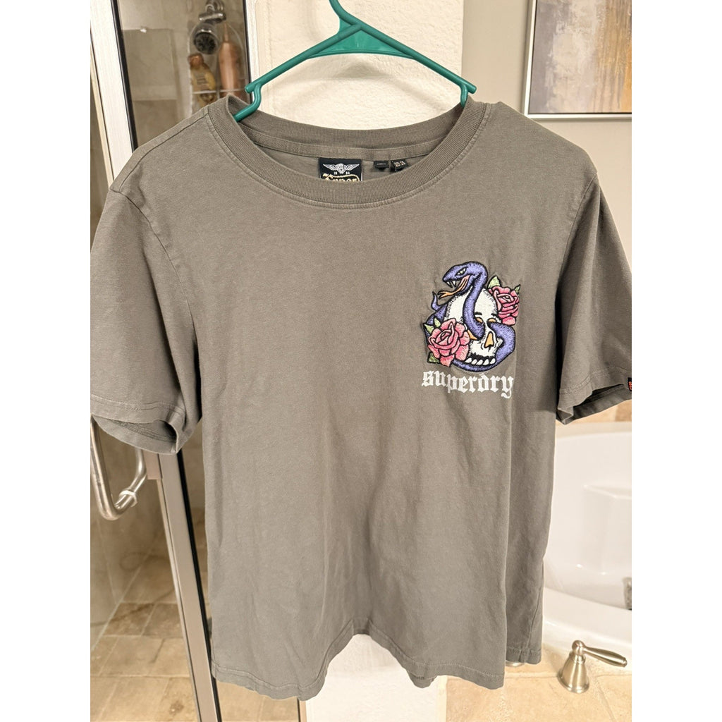 Superdry High Voltage Graphic T Shirt Women’s US 12 EU 44 Snake Skull Roses Tee