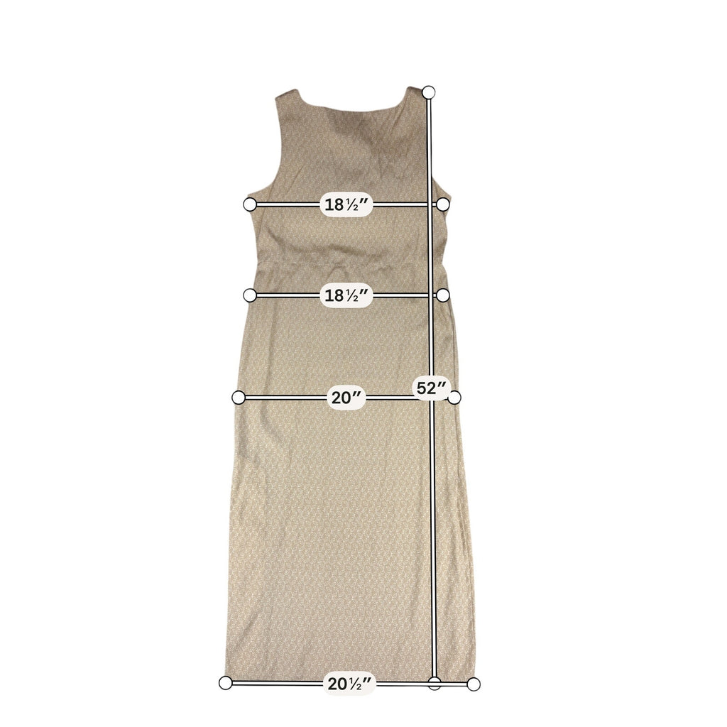 Vintage Norton McNaughton Maxi Dress M 100% Rayon Tan Leaf Print 90s Sleeveless