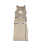 Vintage Norton McNaughton Maxi Dress M 100% Rayon Tan Leaf Print 90s Sleeveless