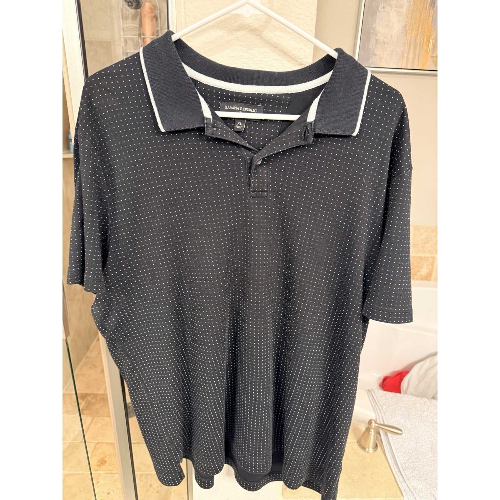 Banana Republic Mens XL Black Polka Dot Polo Shirt Cotton Casual Preppy Golf