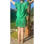 Current Air Los Angeles Green Pleated Mini Dress Womens Medium Ruffle Boho