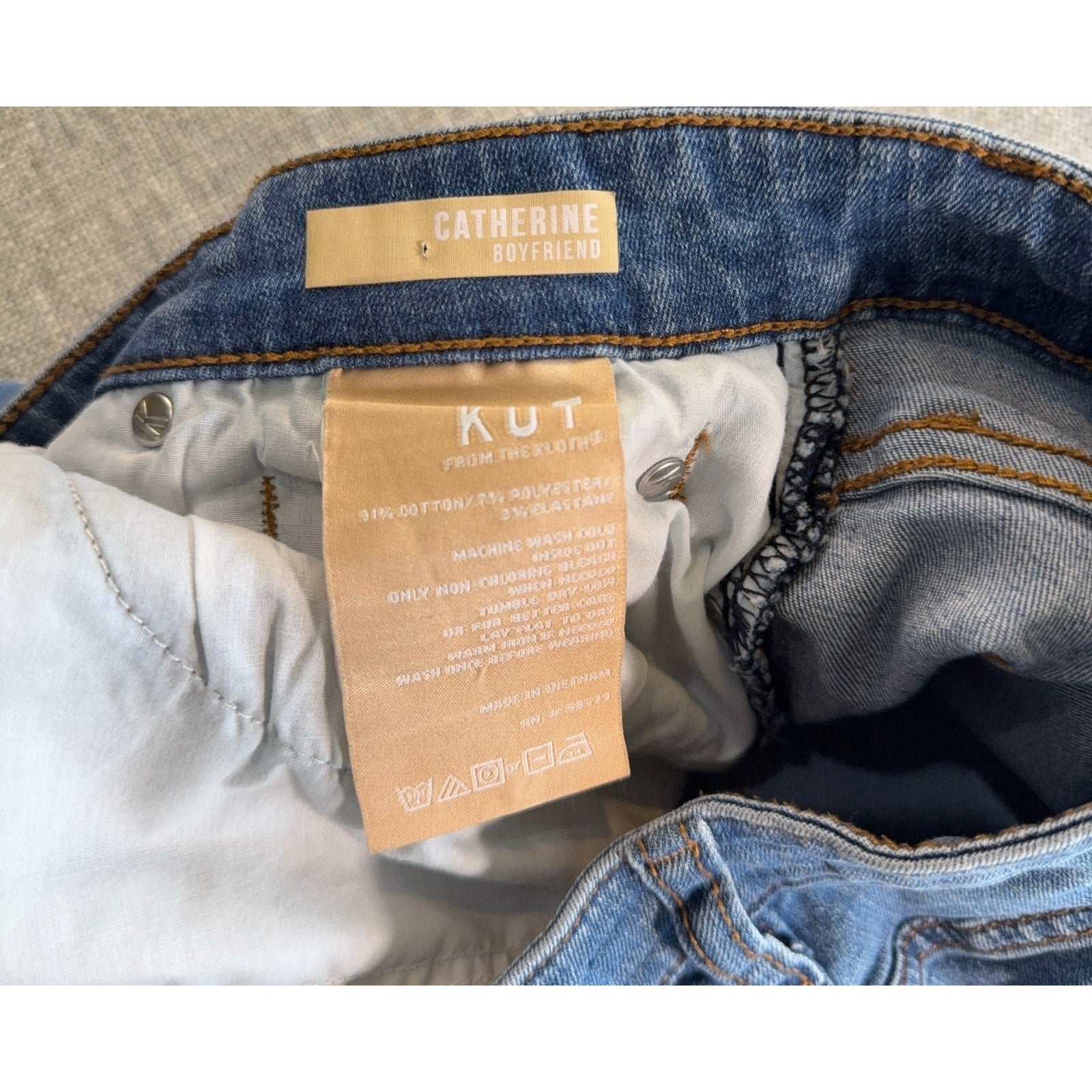 KUT From The Kloth Catherine Boyfriend Jeans Womens 12 Blue Stretch Denim 30 Ins