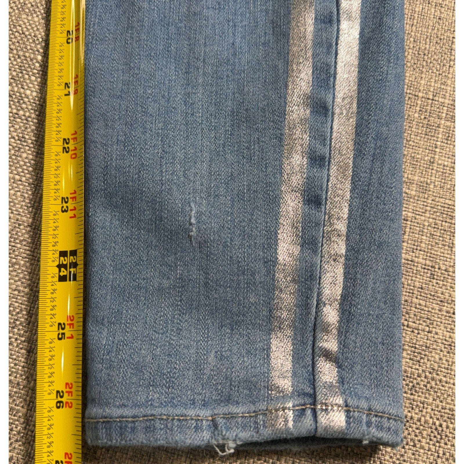PAIGE Hoxton Ankle Jeans Womens 30 Blue Metallic Silver Stripe Skinny High Rise