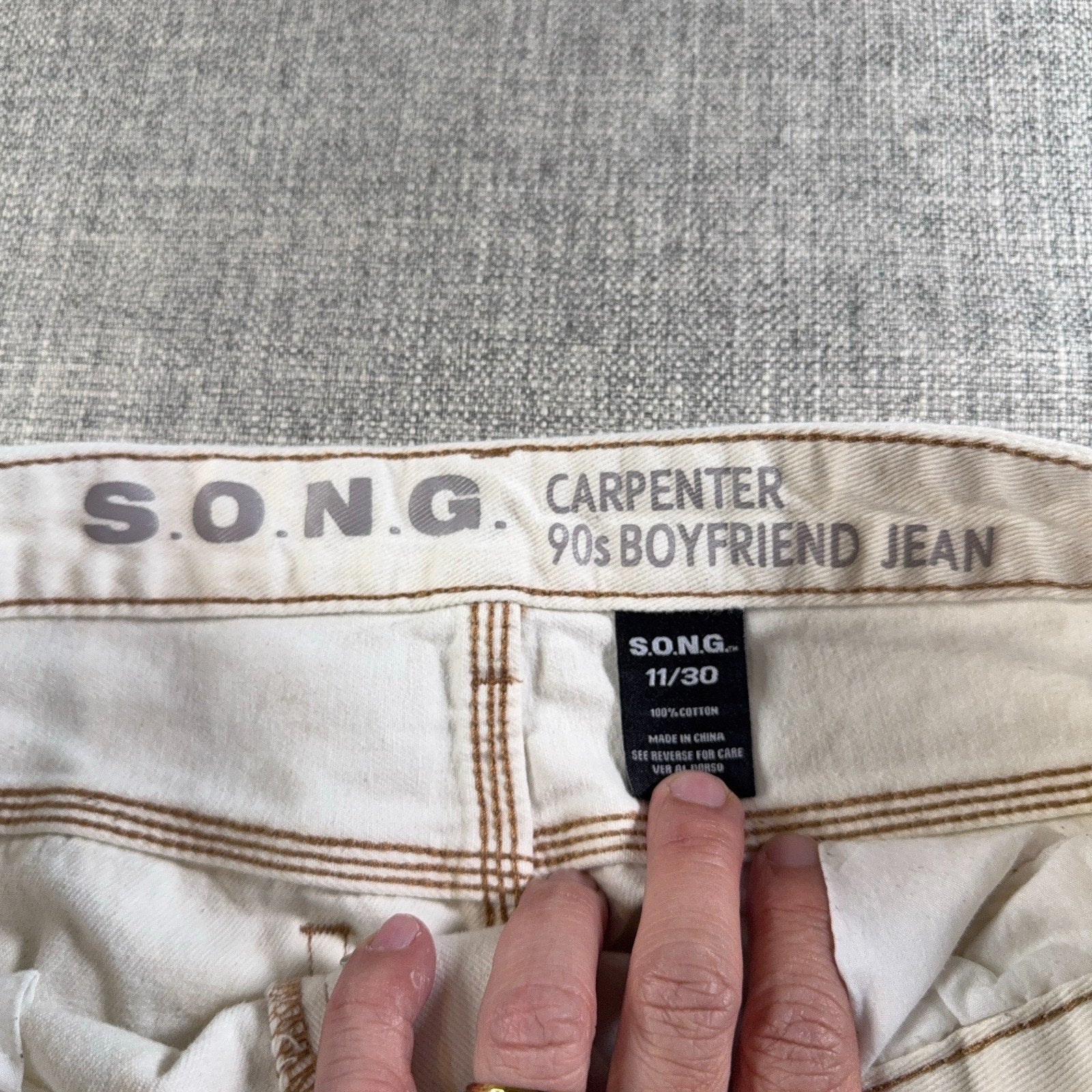 S.O.N.G. Carpenter 90s Boyfriend Jeans Women 11/30 Cream Wide Leg Y2K