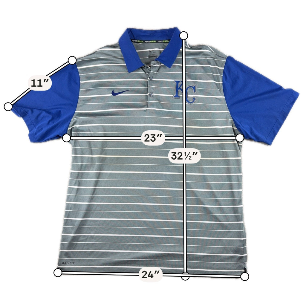 Nike Kansas City Royals Polo Mens XL Dri-FIT Gray Blue Striped MLB Golf