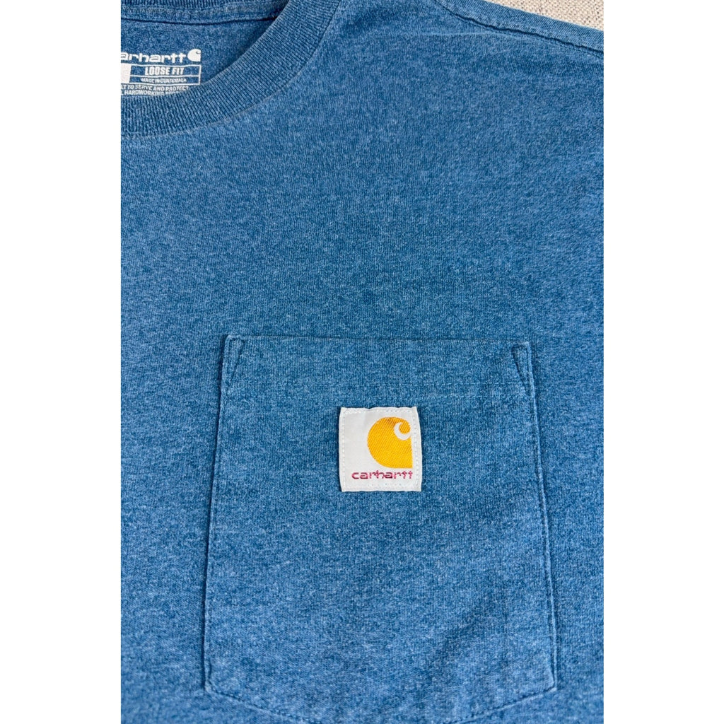 Carhartt K87 Mens XL Loose Fit Pocket T Shirt Blue Heather Workwear Logo