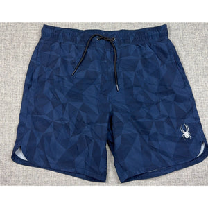 Spyder Swim Trunks Mens M Navy Geometric Lined Drawstring Shorts Flaw