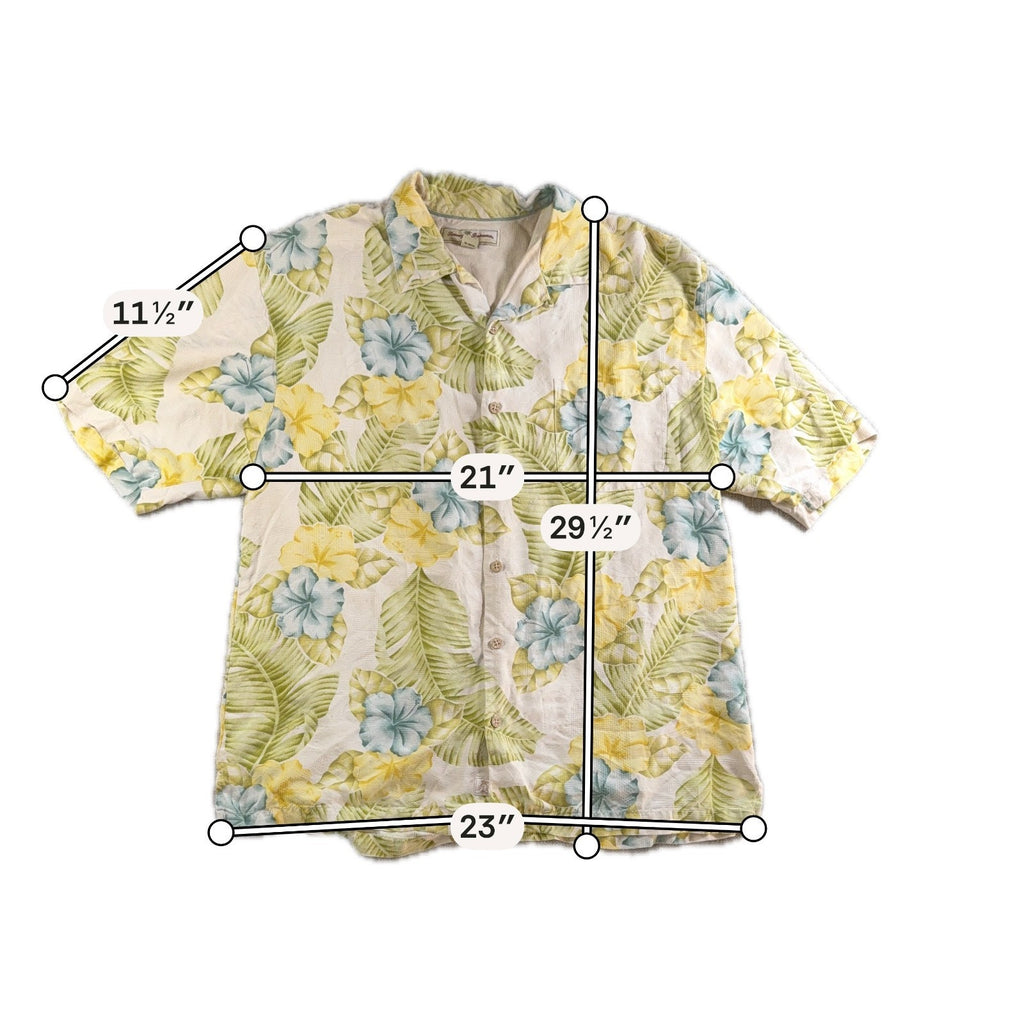 Tommy Bahama Shirt Men L 100% Silk Hibiscus Floral Hawaiian Camp Jacquard
