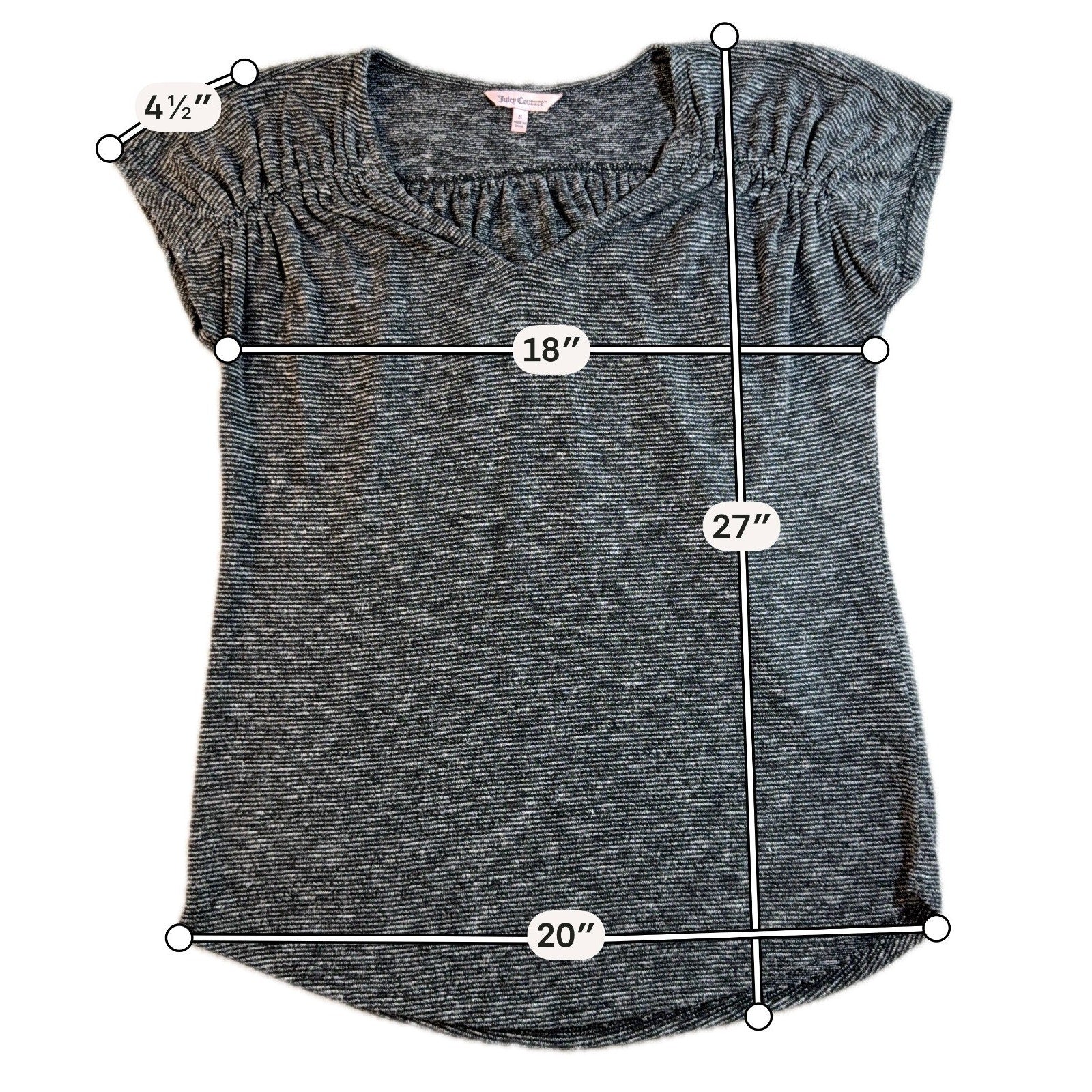 Juicy Couture Womens S Black Gray Marled Tunic Top Ruched Cap Sleeve