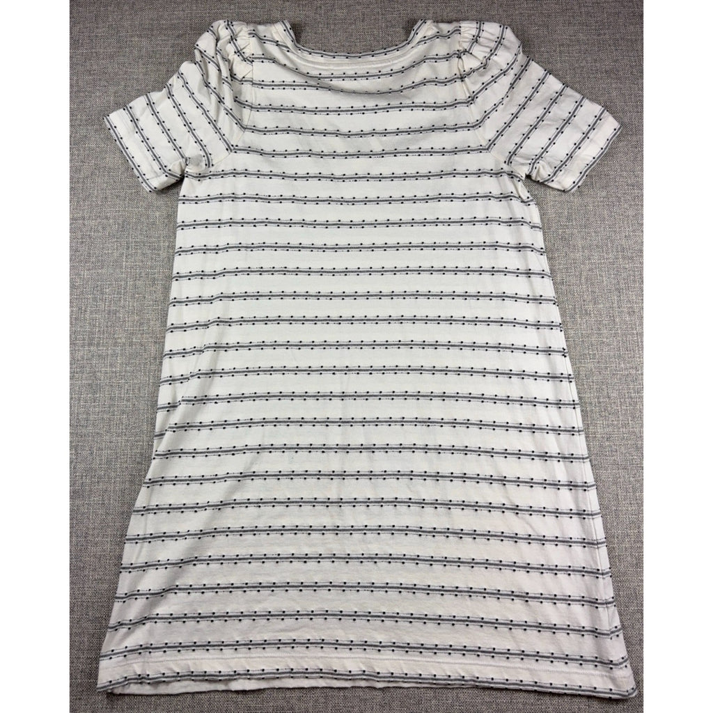 LOFT Womens Medium Striped V Neck T Shirt Dress Black White Short Sleeve Casual