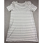LOFT Womens Medium Striped V Neck T Shirt Dress Black White Short Sleeve Casual