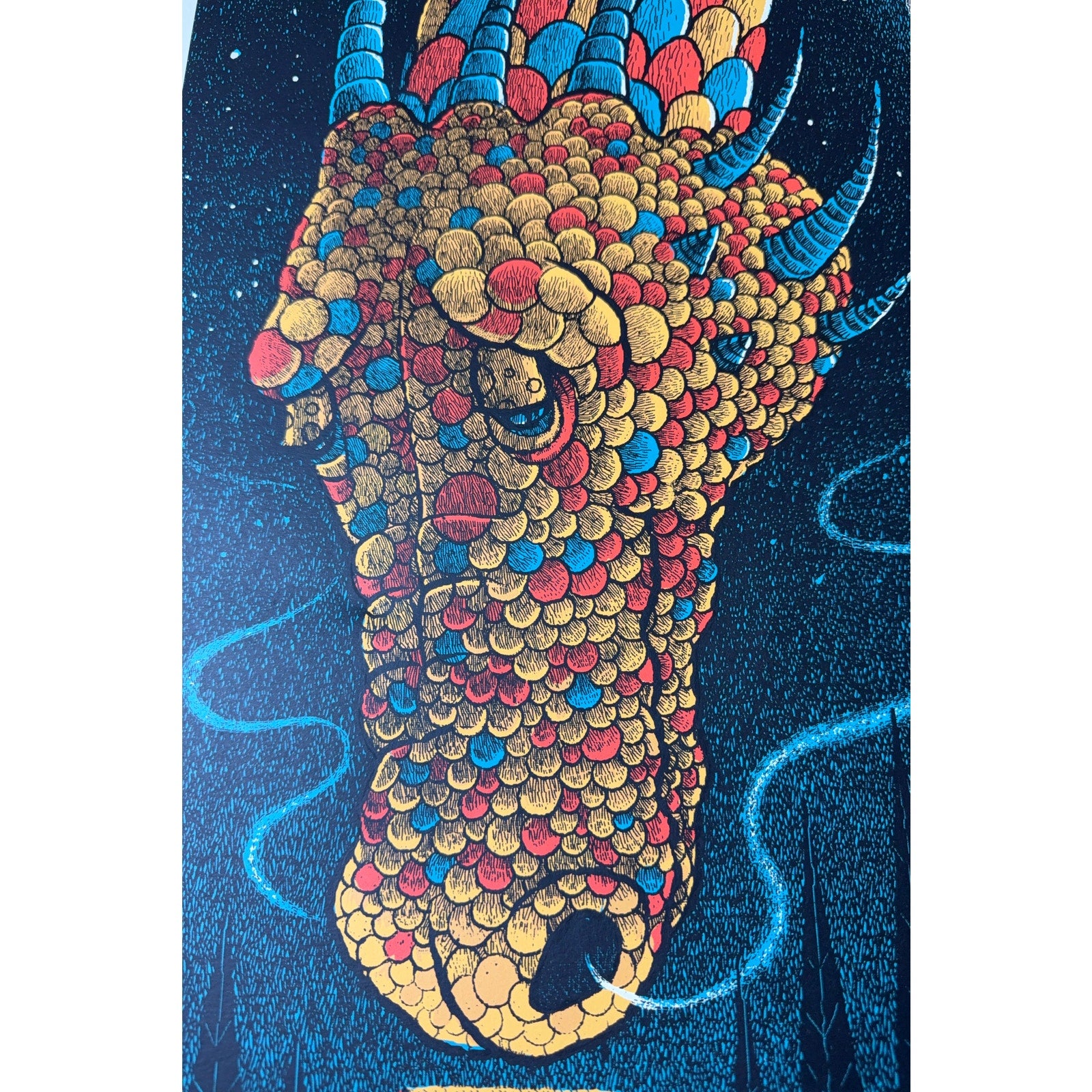 Signed Limited Edition Dragon Art Print 32/300 Fantasy Moon Camping Numbered