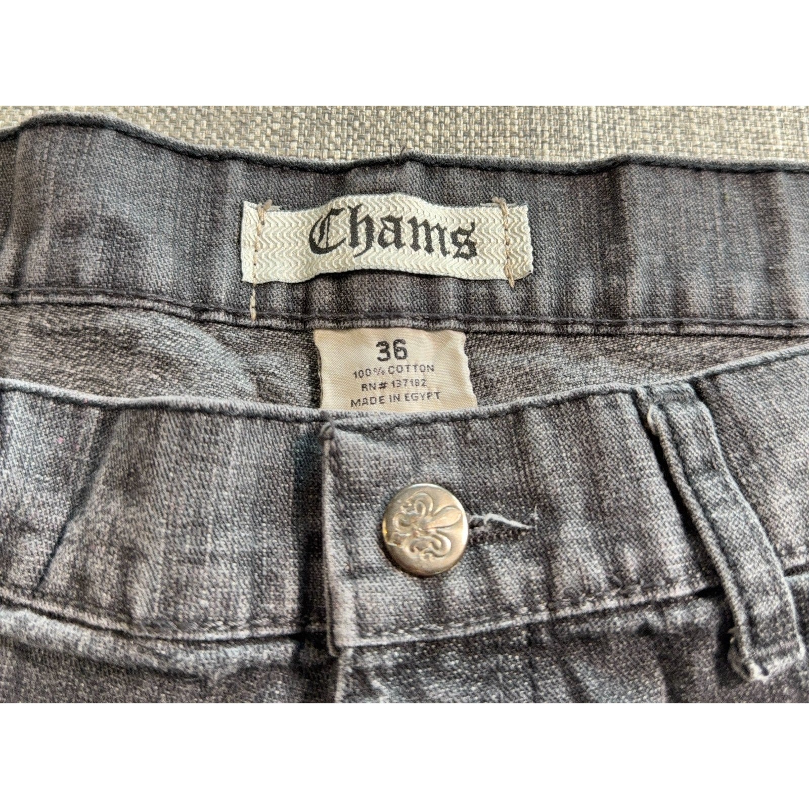 Chams Mens Jeans 36 Gray Black Y2K Embroidered Pocket Straight Leg Denim