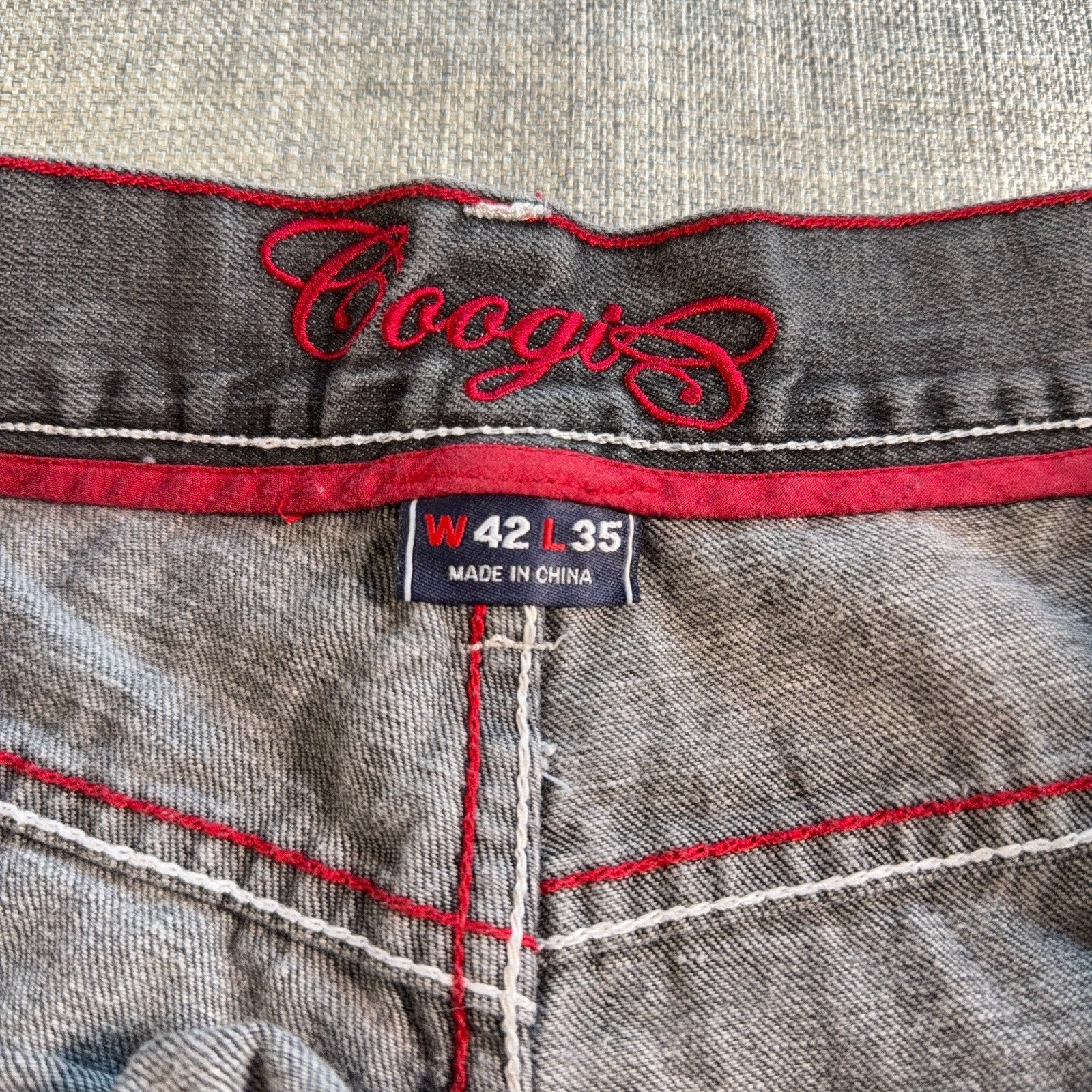 Coogi Australia Jeans Mens 42x35 Gray Baggy Y2K Hip Hop Embroidered Denim