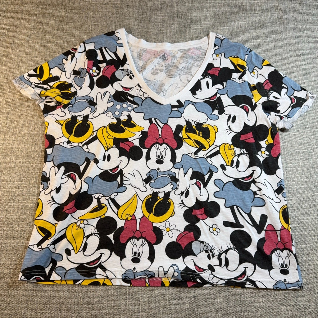 Disney Minnie Mouse Daisy Duck Shirt Women XL AOP V Neck Colorful Graphic Tee