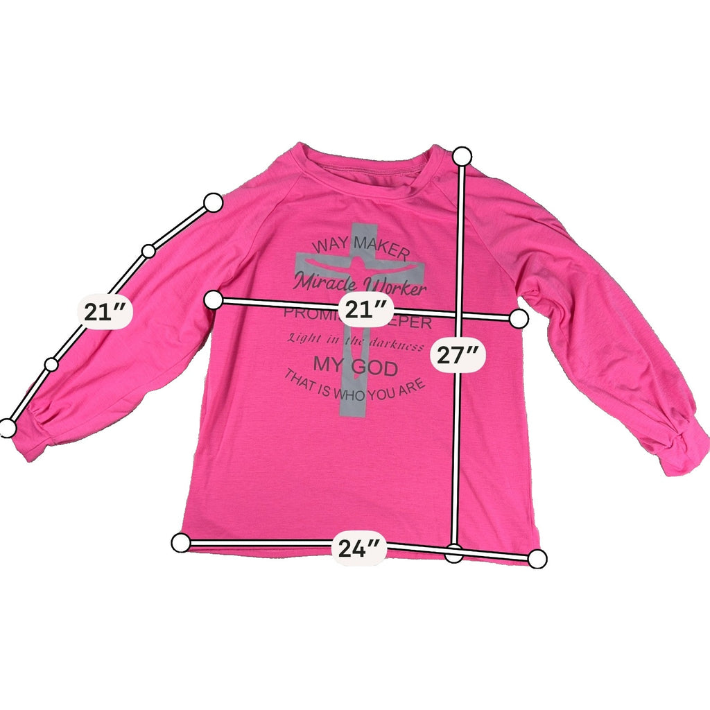 Christian Faith Way Maker Miracle Worker Pink Long Sleeve Shirt Women