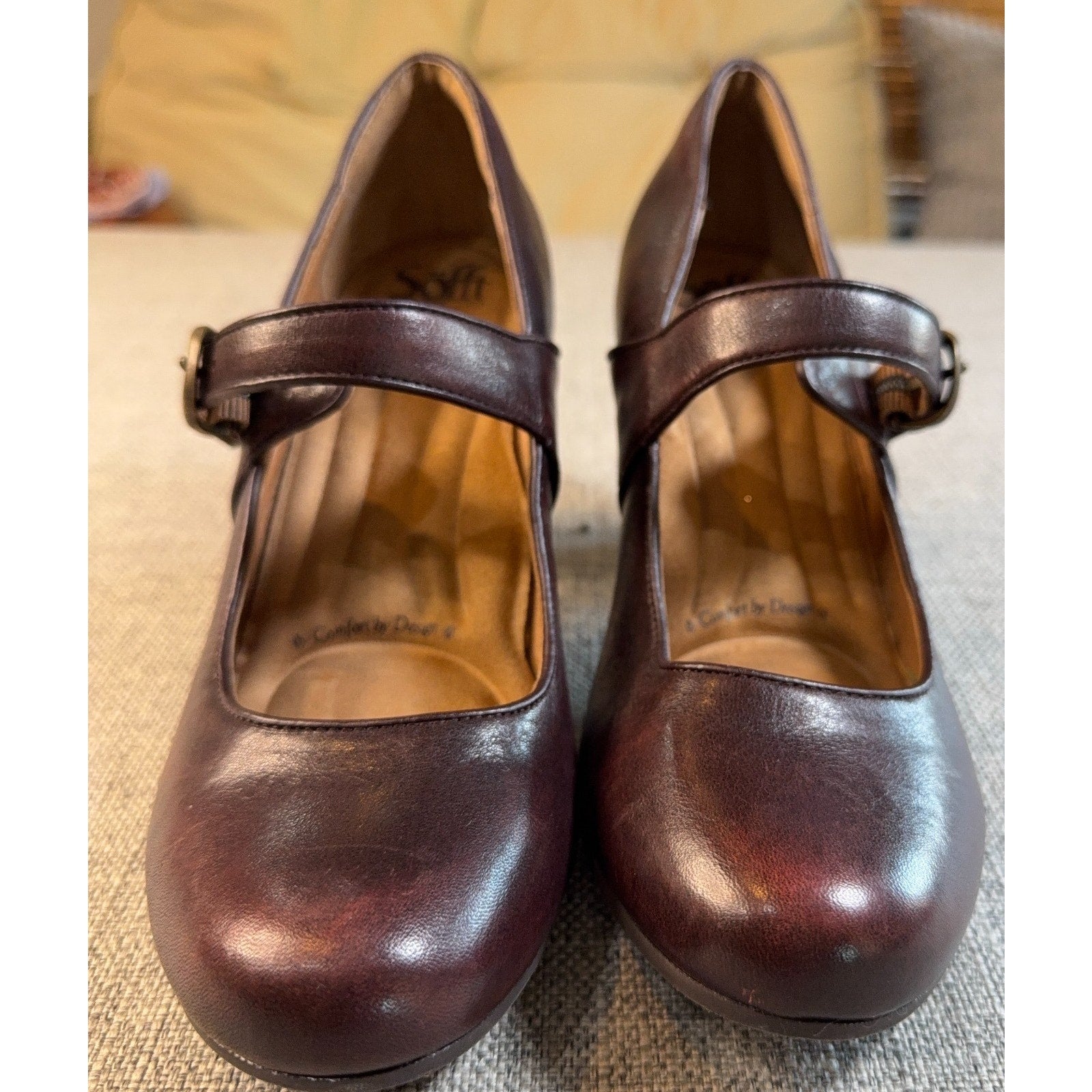 Sofft Miranda Mary Jane Pumps Womens Burgundy Leather Block Heel 8M