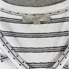 LOFT Womens Medium Striped V Neck T Shirt Dress Black White Short Sleeve Casual