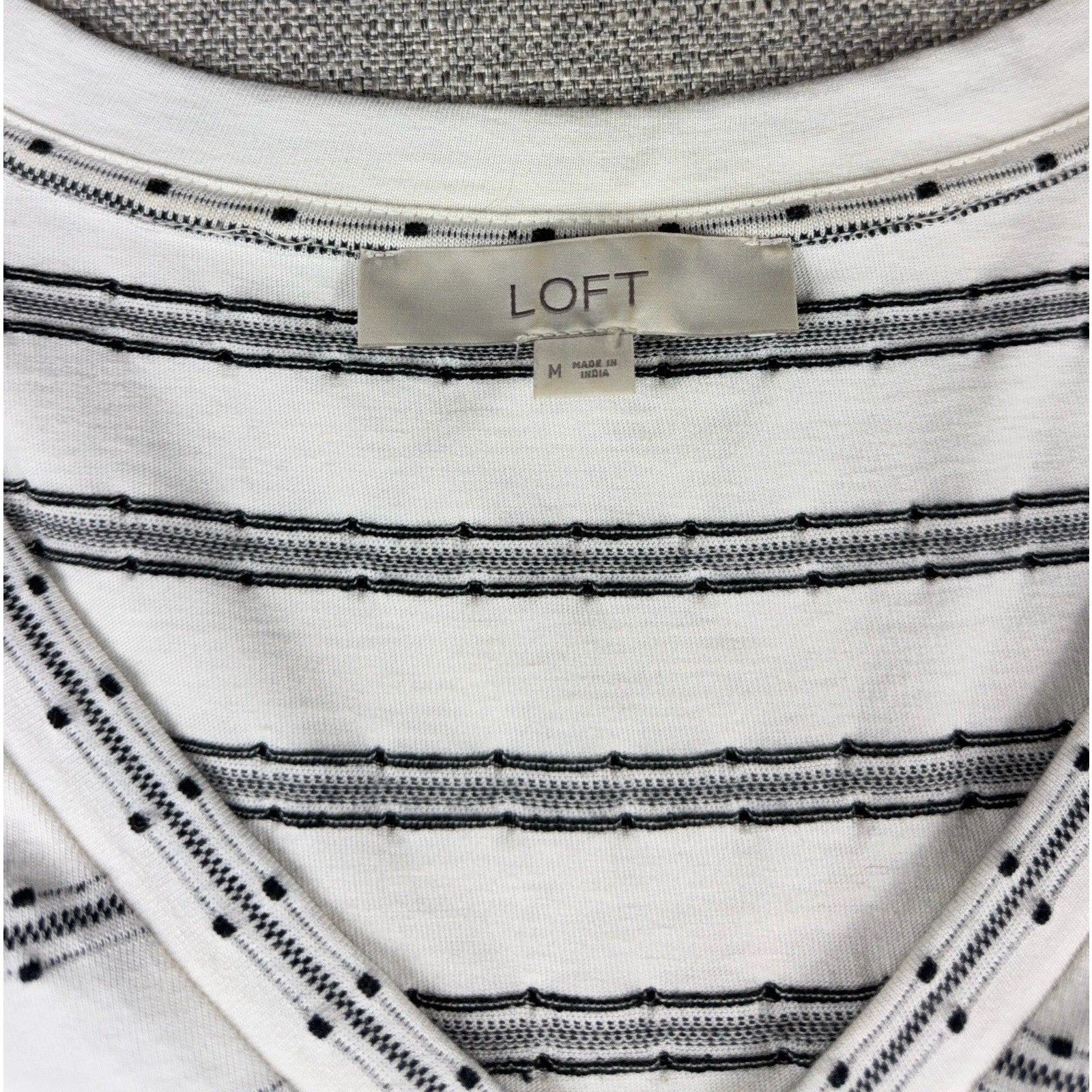 LOFT Womens Medium Striped V Neck T Shirt Dress Black White Short Sleeve Casual