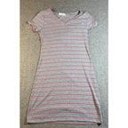 Pink Rose Striped Ribbed Mini Dress Gray Red White V Neck Short Sleeve Y2K