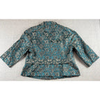 Nine West Woman Blazer 16W Teal Floral Jacquard 3/4 Sleeve Plus Size Jacket