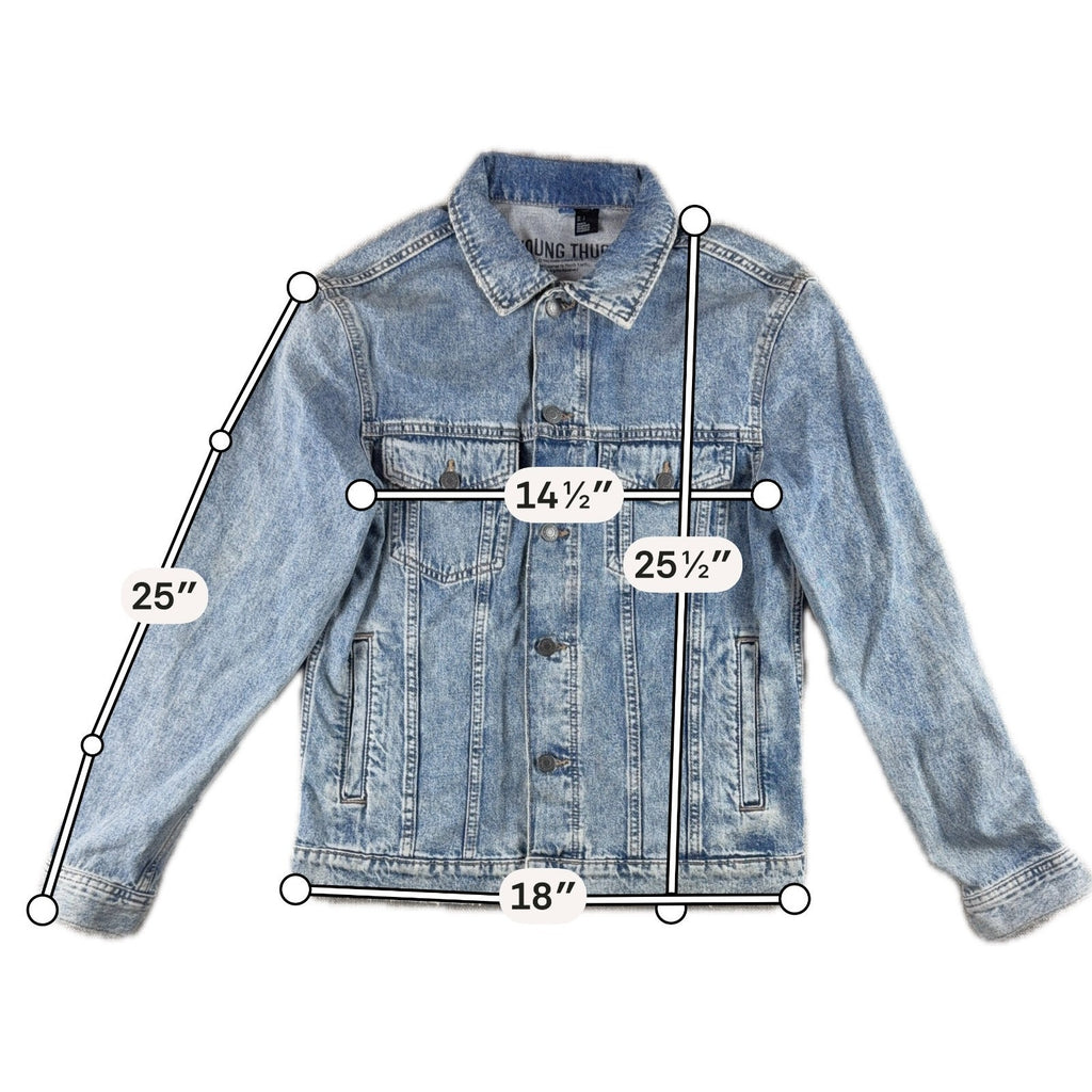 H&M Young Thug Denim Jacket Mens Small Acid Wash Cherub Angel Graphic Blue