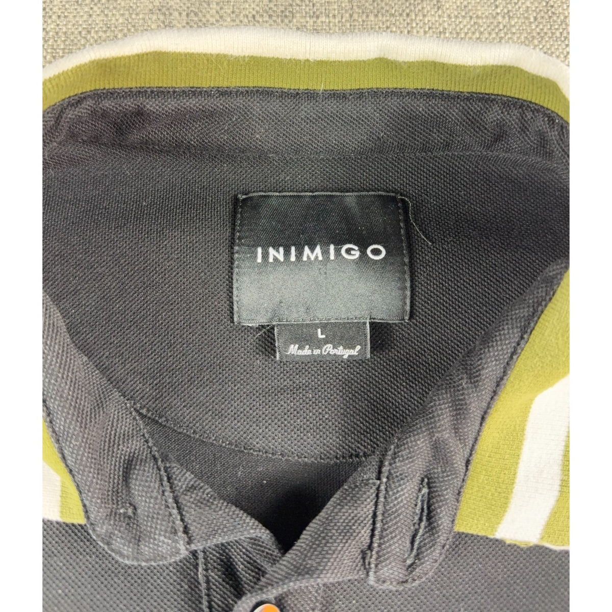 INIMIGO Contrast Heart Polo Shirt Men's L Black Olive Made in Portugal