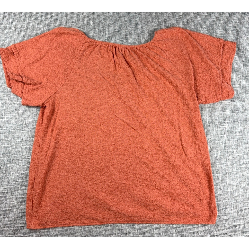 Madewell Texture & Thread Top Womens S Burnt Orange Textured Keyhole Blouse