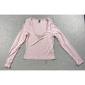 H&M Divided Womens Large Pink Ribbed Square Neck Lace Ruched Long Sleeve Top