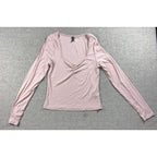 H&M Divided Womens Large Pink Ribbed Square Neck Lace Ruched Long Sleeve Top