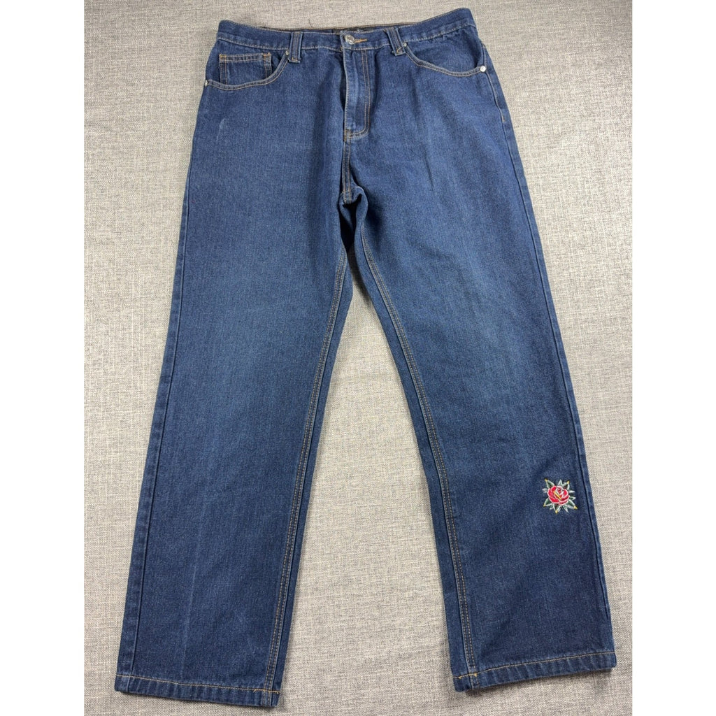 Bare Fox OneColorOneNation Jeans 26 Rose Embroidered Dark Wash Y2K Denim