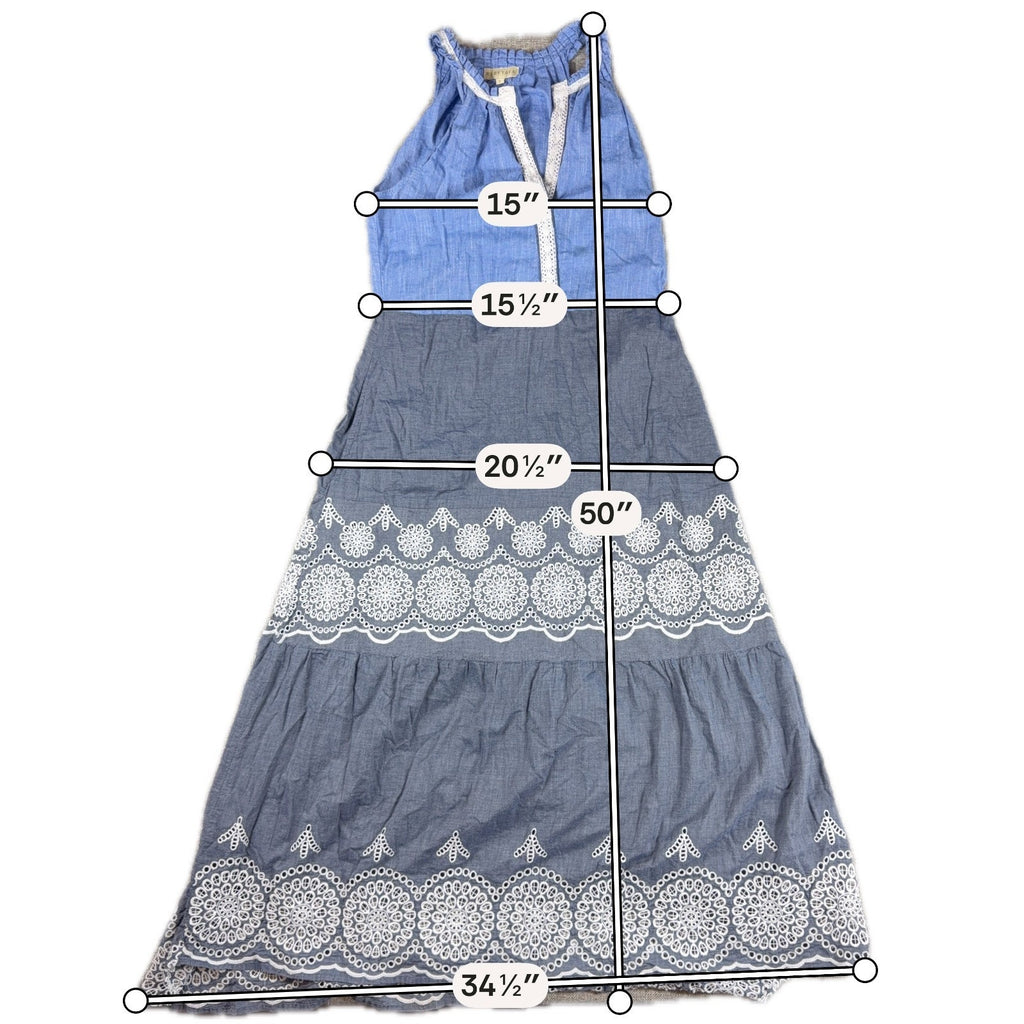Ruby Yaya Blue Maxi Dress S Boho Embroidered Tiered Sleeveless Resort