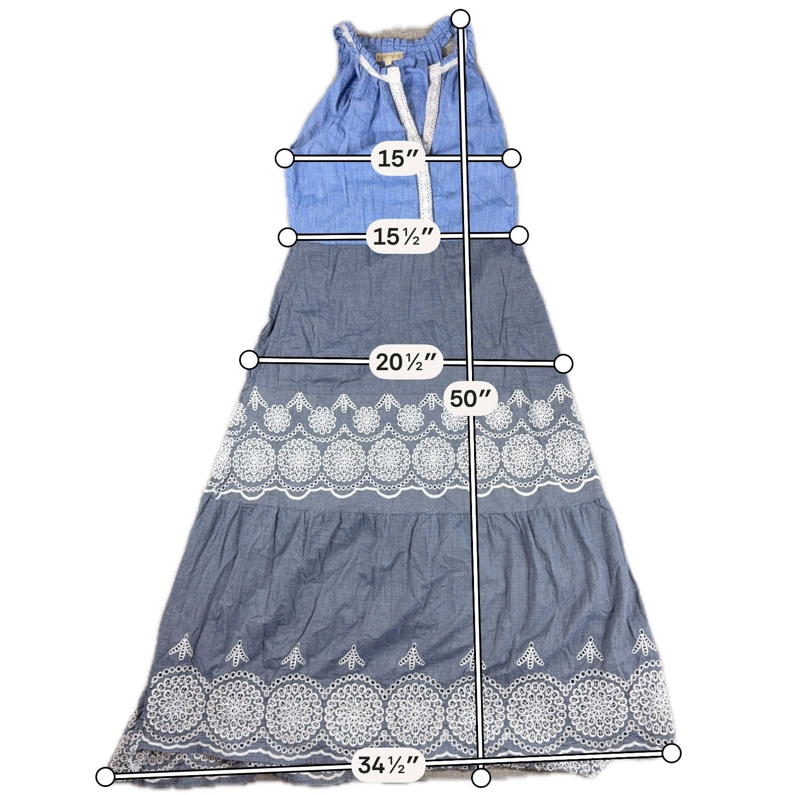 Ruby Yaya Blue Maxi Dress S Boho Embroidered Tiered Sleeveless Resort