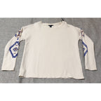 Forever 21 Women Small Cream Beaded Sleeve Crewneck Sweatshirt Boho Boxy