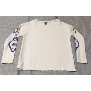 Forever 21 Women Small Cream Beaded Sleeve Crewneck Sweatshirt Boho Boxy