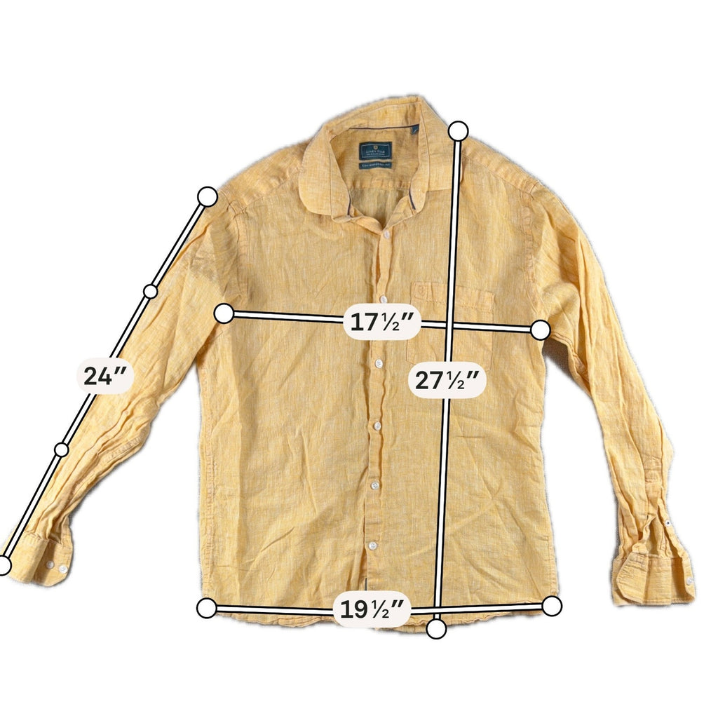 Linen Club Studio Mens 40cm 100% Linen Shirt Yellow Gold Long Sleeve Contemporar