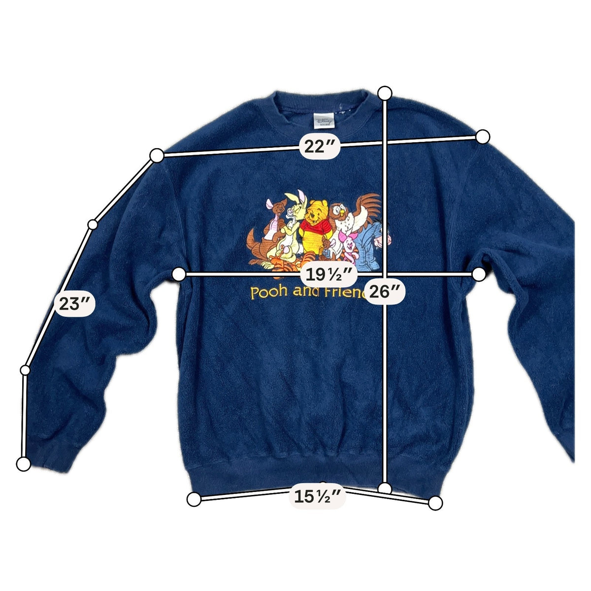 Vintage Disney Store Pooh & Friends Embroidered Fleece Sweatshirt Adult M