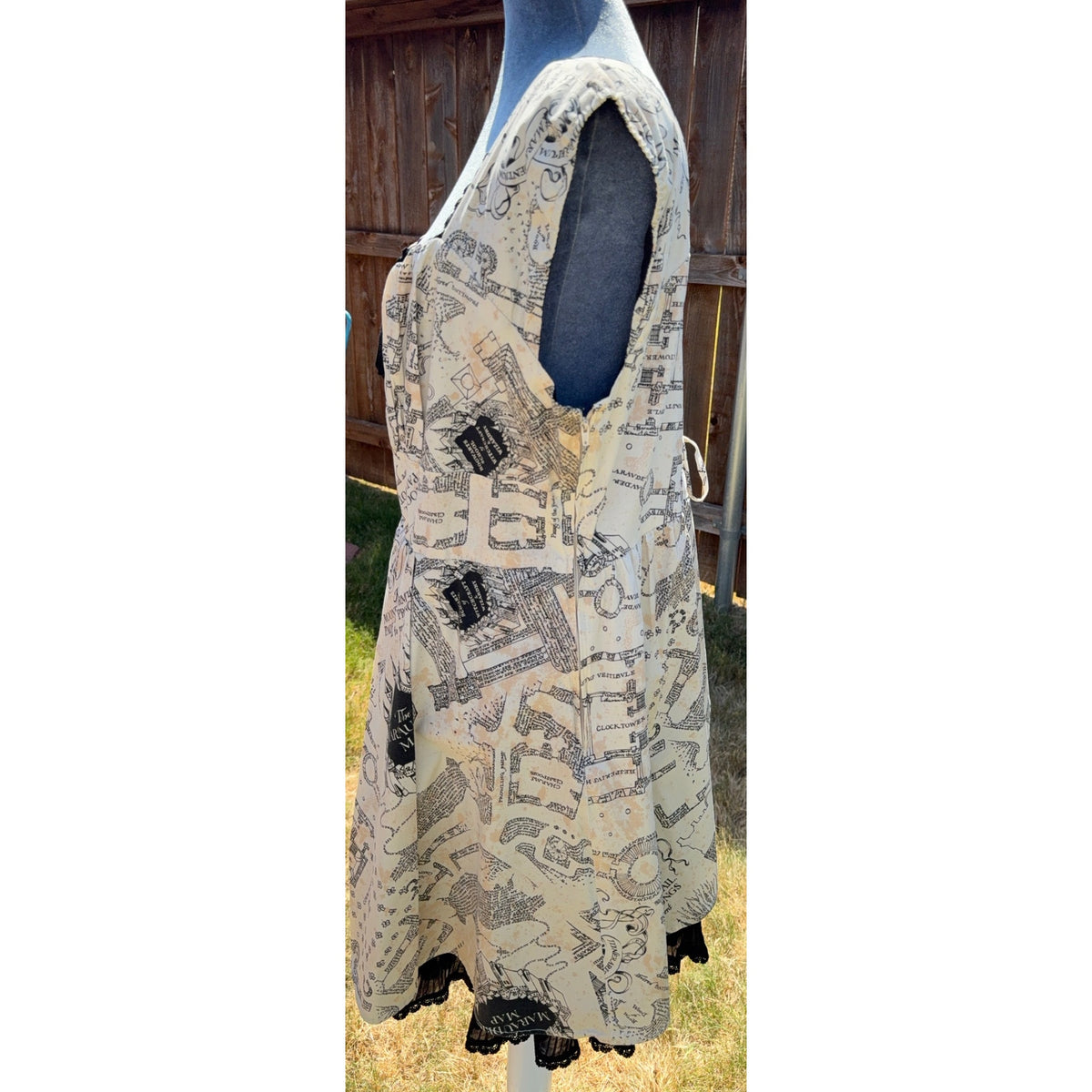 Handmade Harry Potter Marauders Map Dress Womens L XL Lace Up Cottagecore