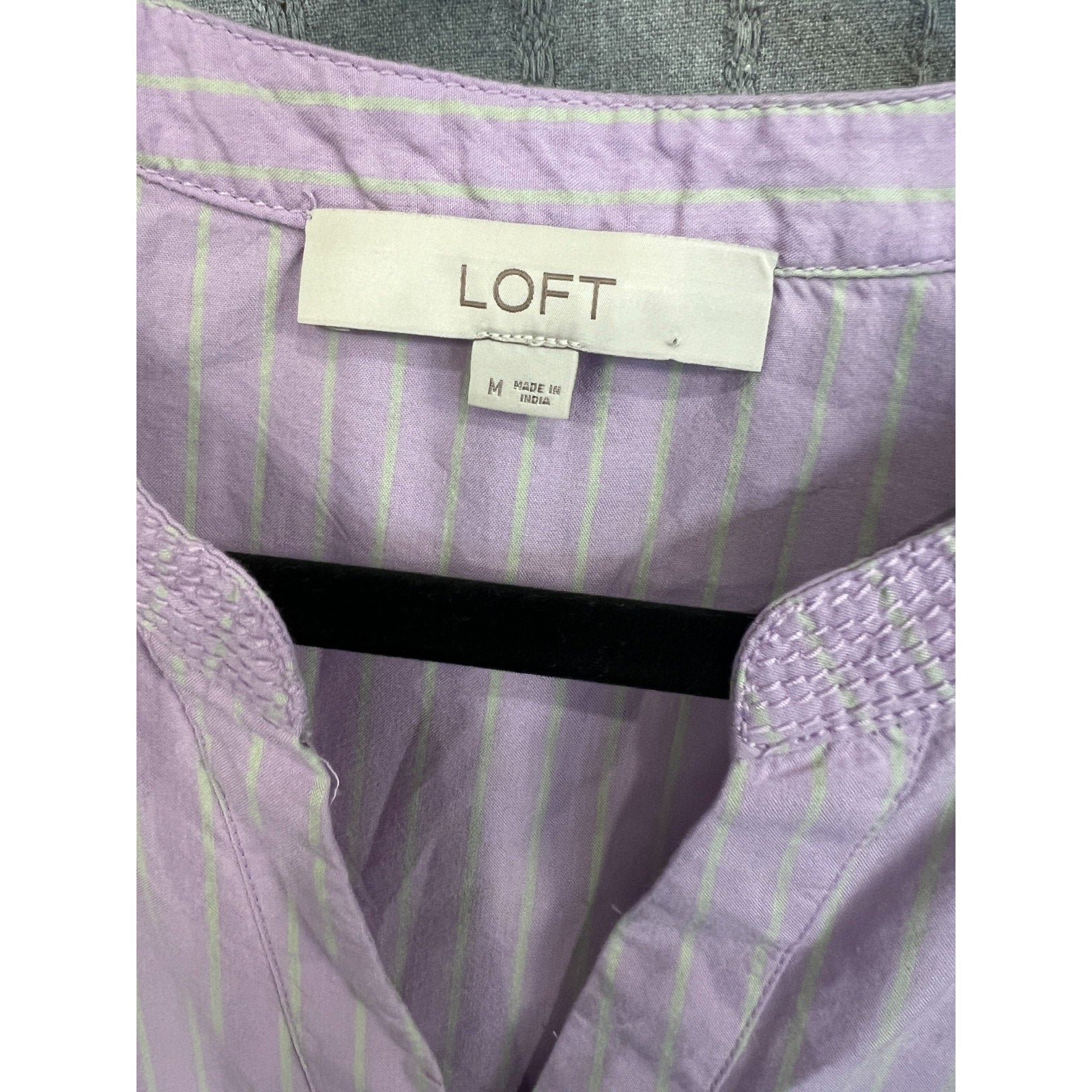 LOFT Womens M Cottagecore Lavender Striped Shirt Dress Belted Puff Sleeve M